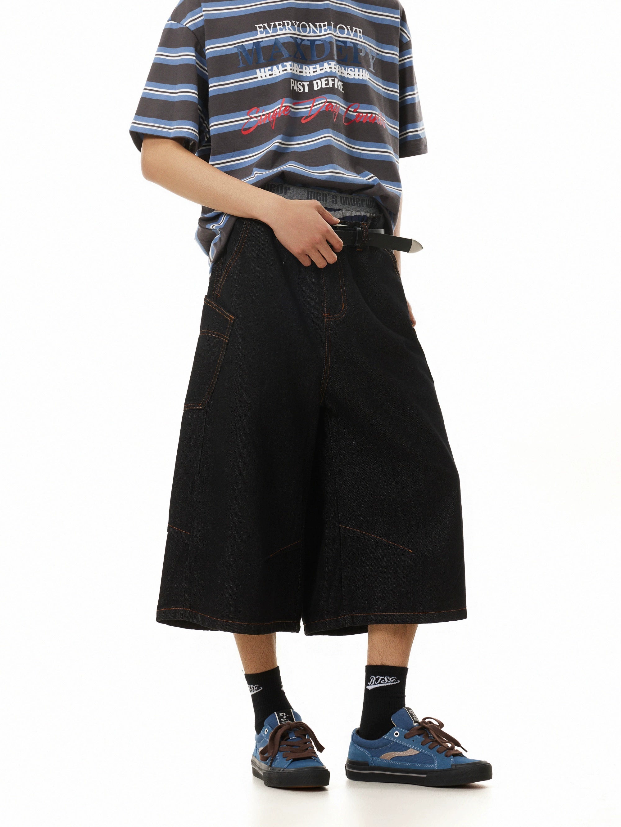 BTSG Retro Washed Side Pocket Denim Cropped Pants