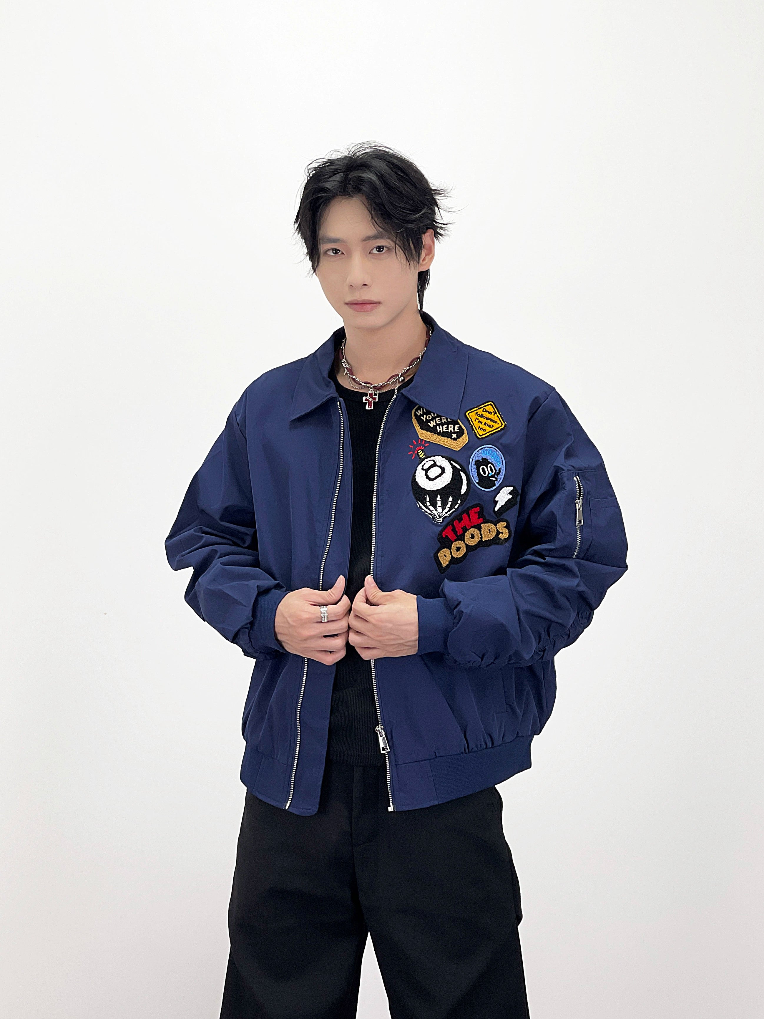 Kenvibe Badge Embroidered Print Loose Short Coat