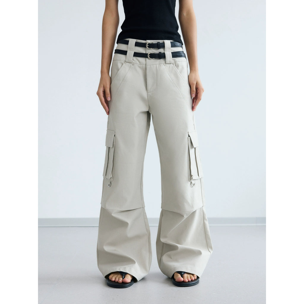 PEOPLESTYLE Fashion Double Waist Multi-Pocket Overalls