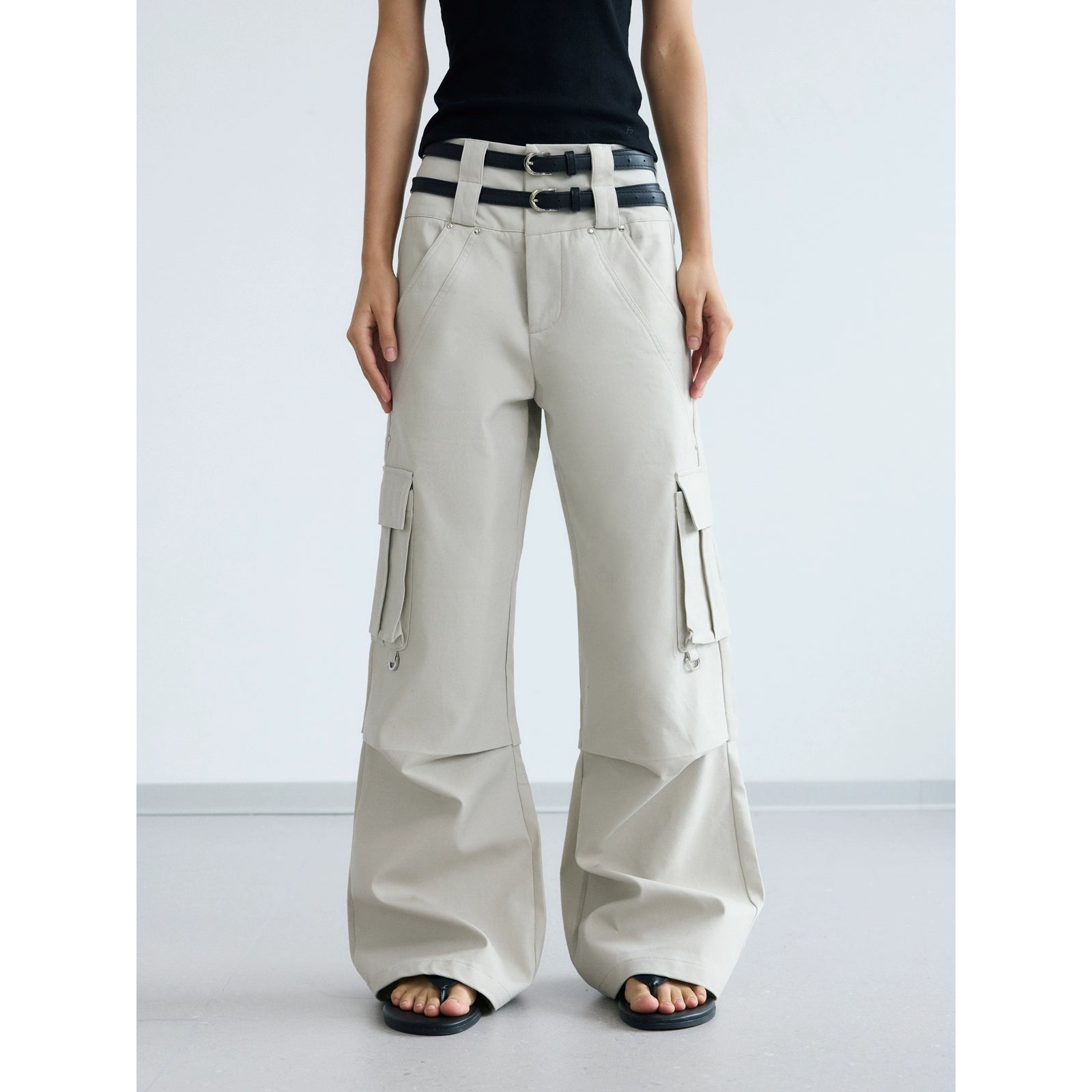 PEOPLESTYLE Fashion Double Waist Multi-Pocket Overalls