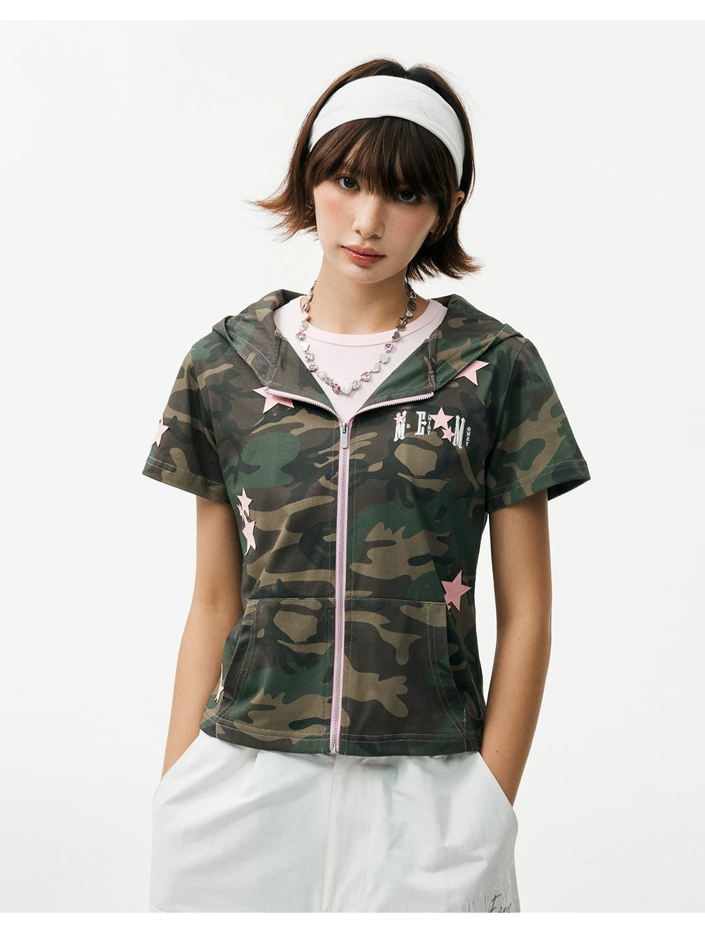 MEDM Camouflage Star Skin Slim-fit Hooded Cardigan