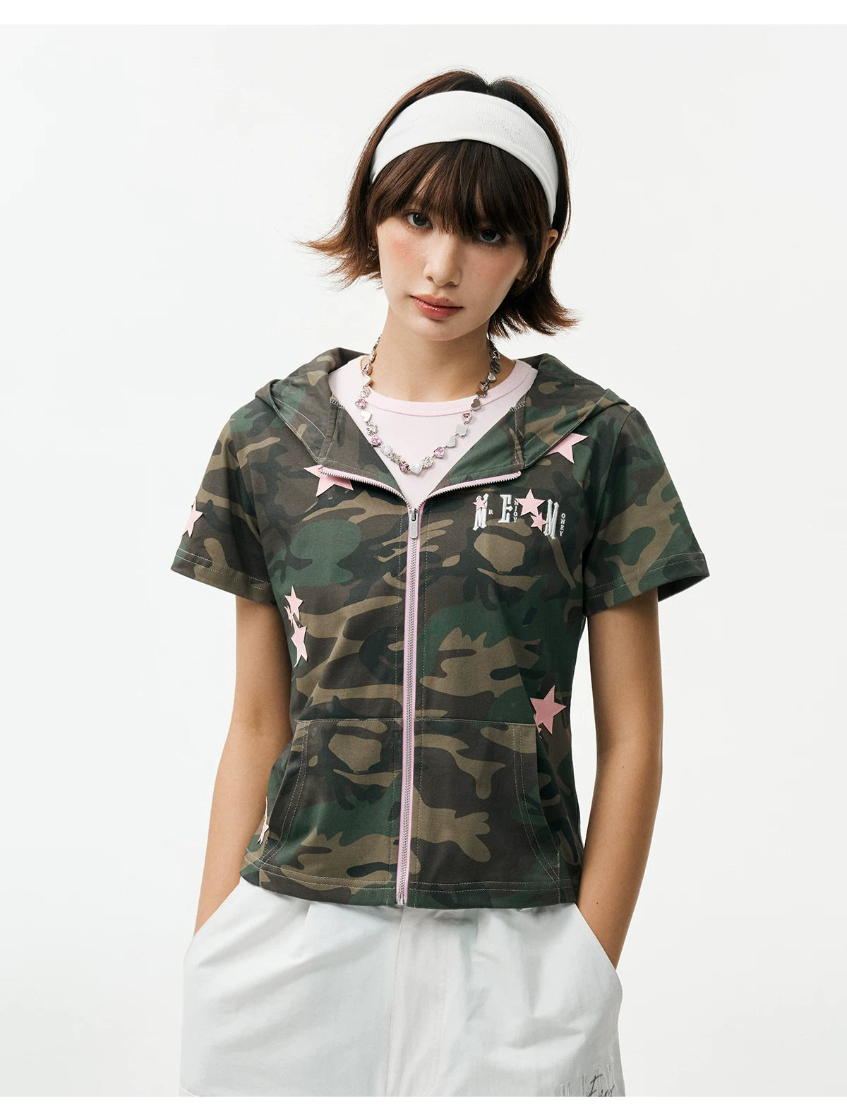 MEDM Camouflage Star Skin Slim-fit Hooded Cardigan
