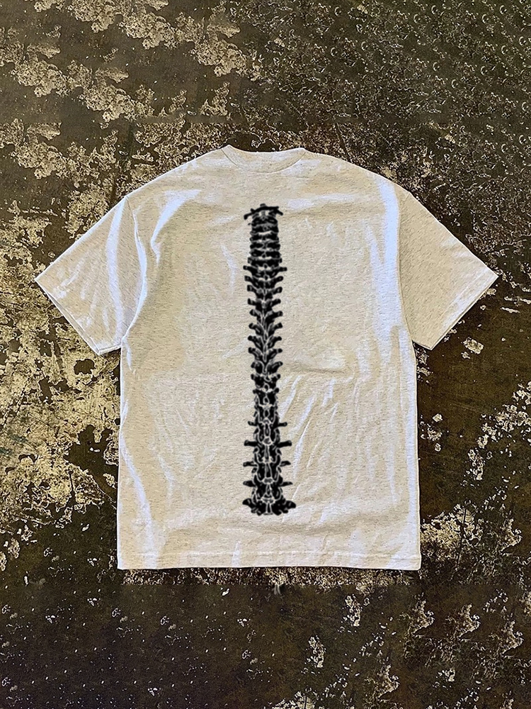 UPUPXIA Retro Skeleton Print Loose Tee