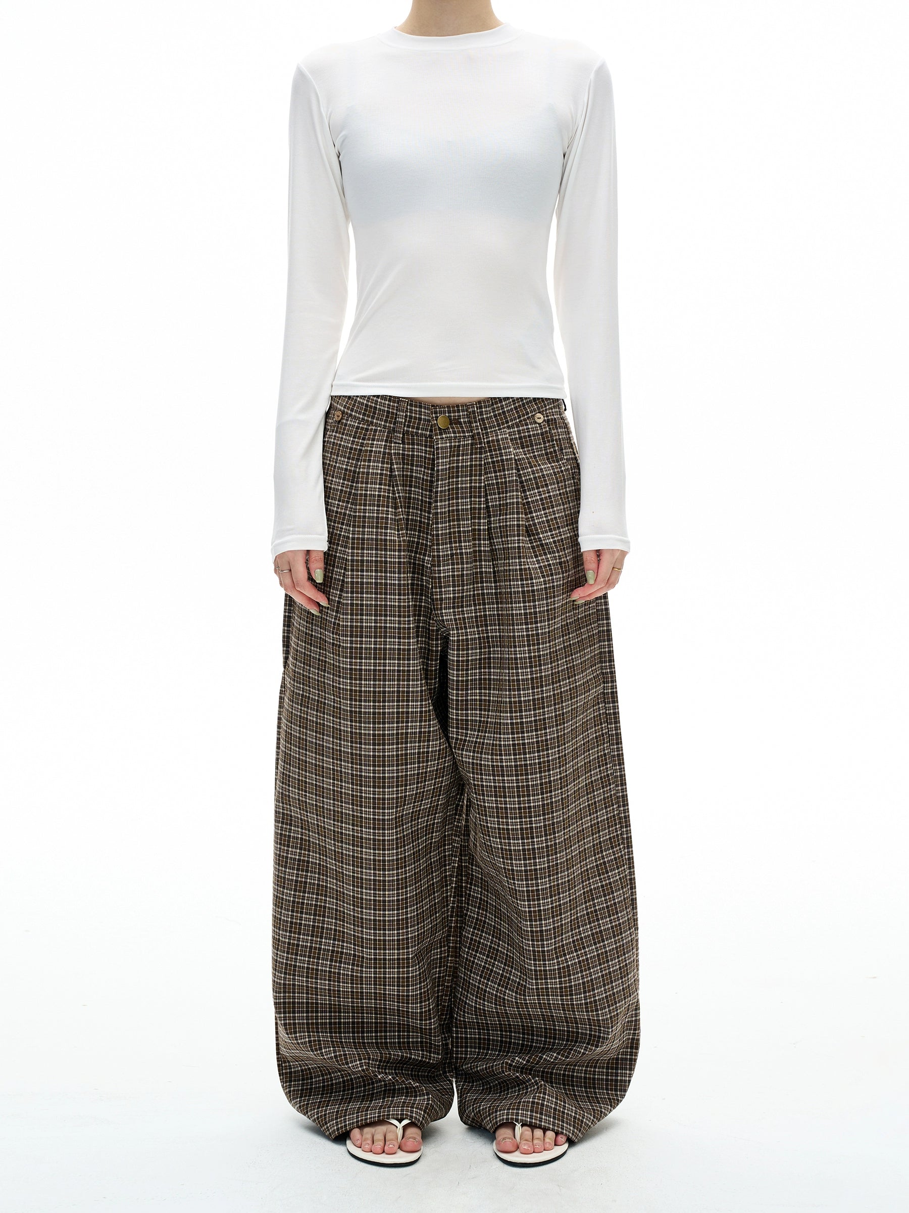 MADWITCH Vintage Pleated Plaid Slacks
