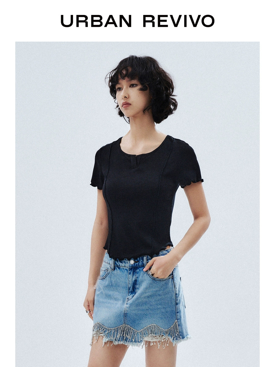 URBAN REVIVO Simple Fungus Edge Slim Tee