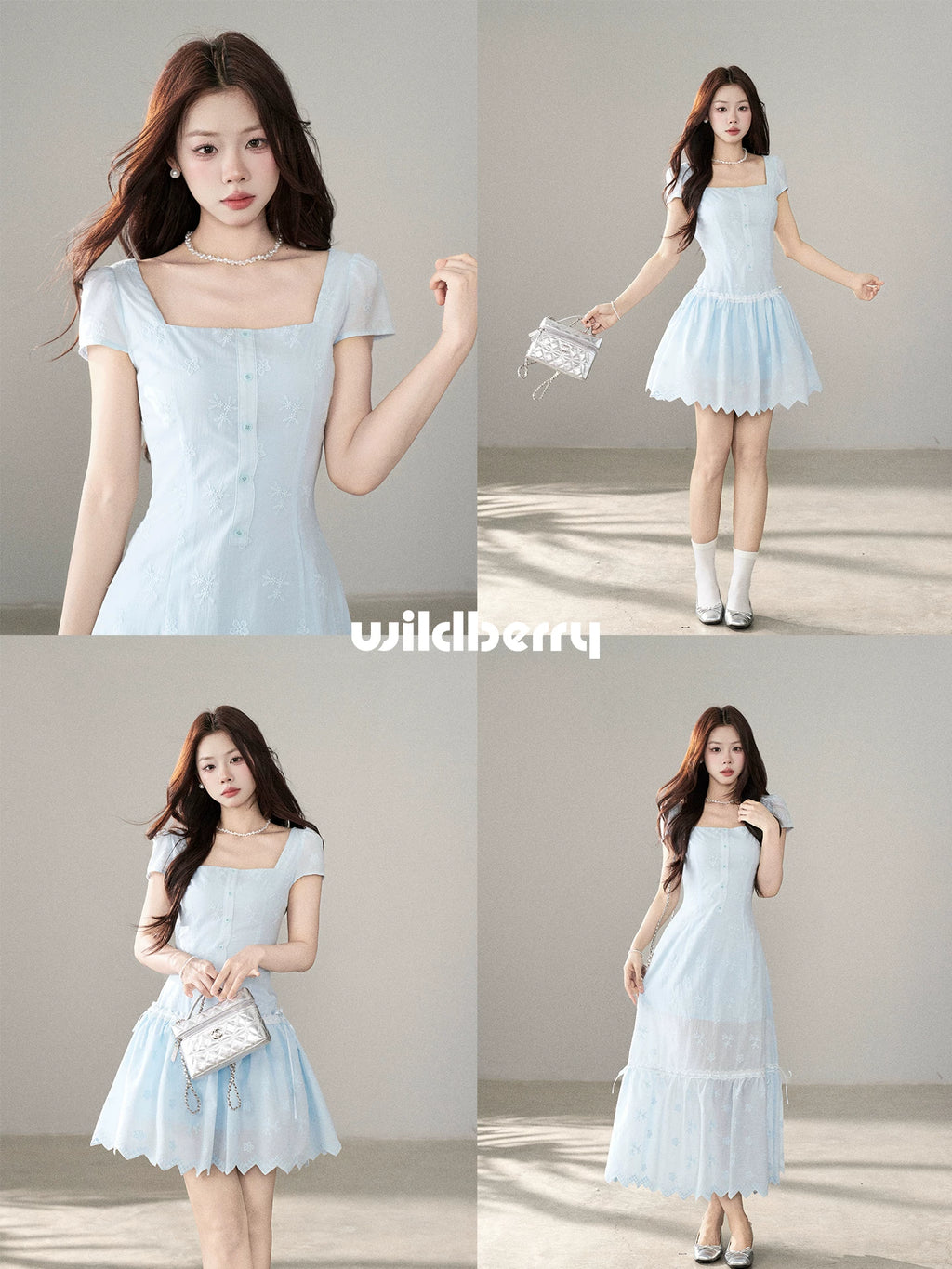 Wildberry Square Neck Korean Temperament Long Skirt