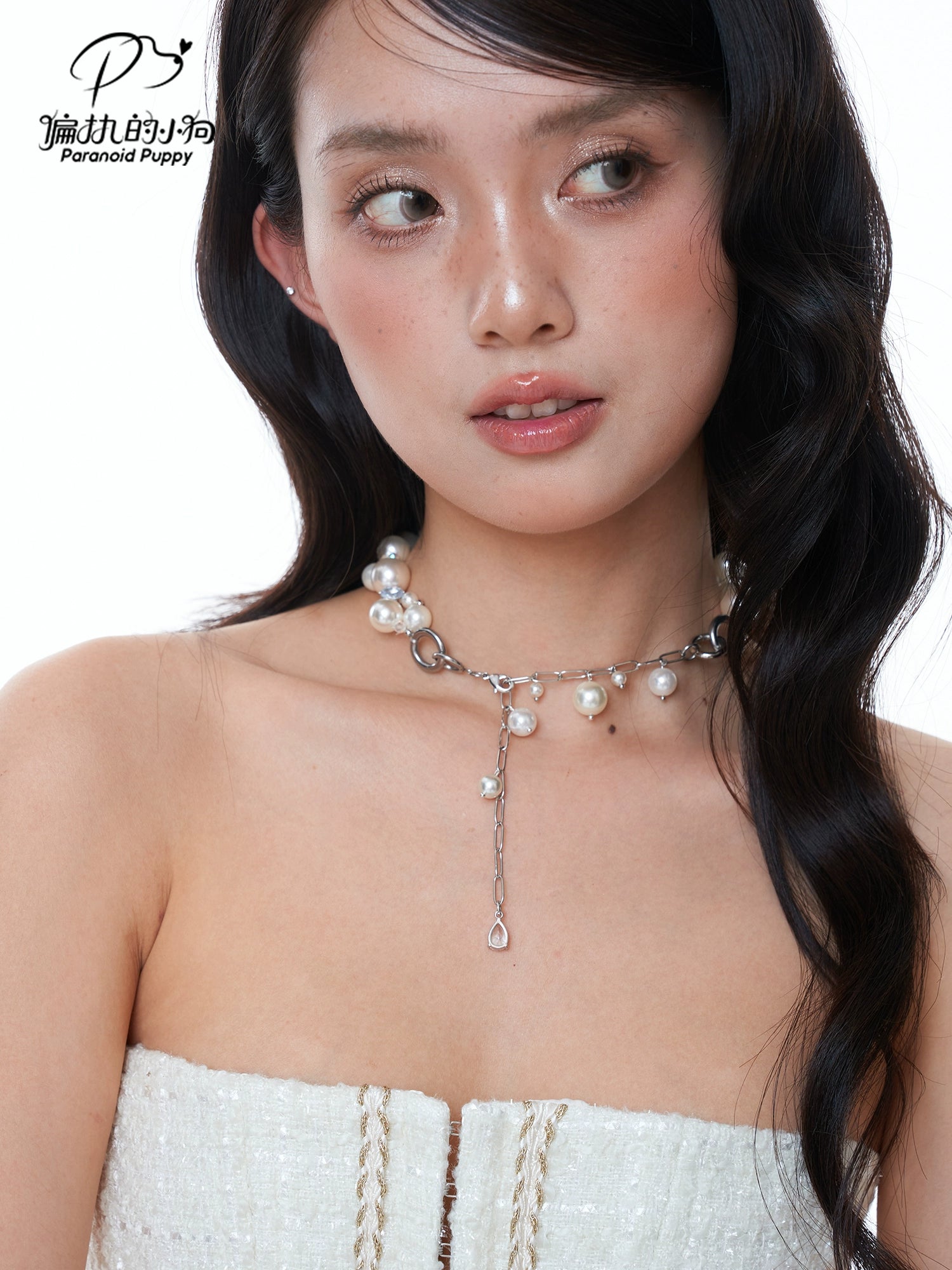 ParanoidP Temperament Light Luxury Bow Silk Scarf Pearl Necklace