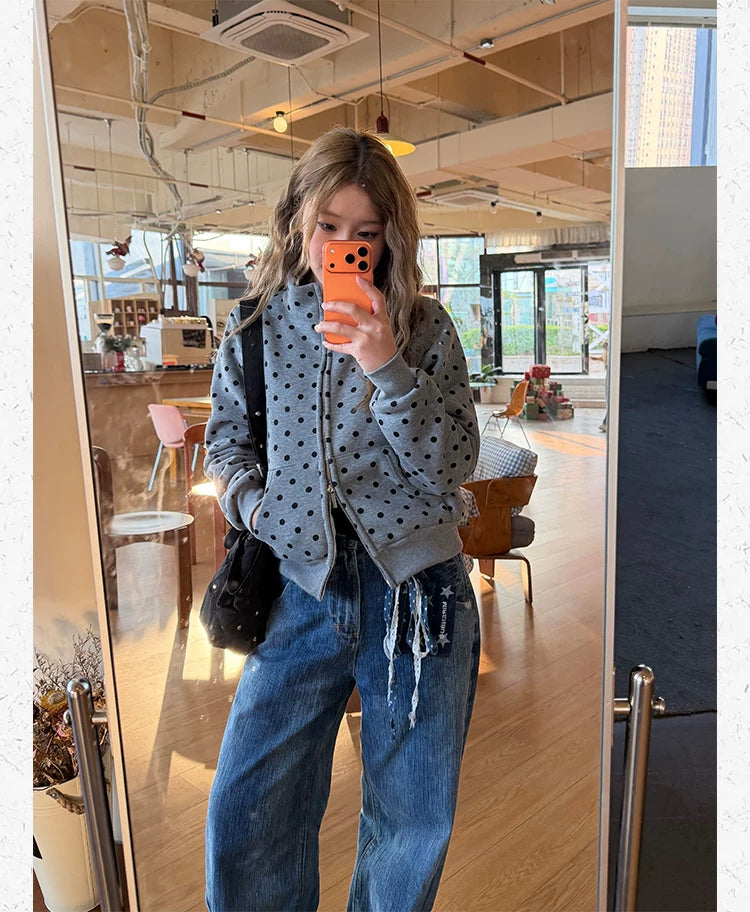 CCYE Front Shoulder Polka Dot Stand-up Sweater Jacket