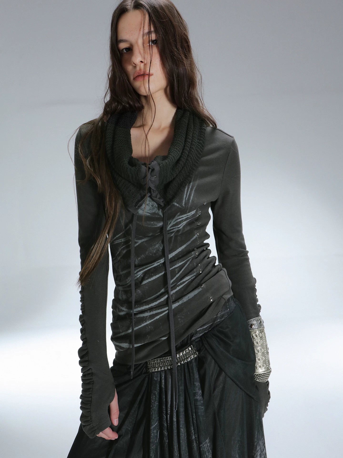 DoublePunch Shoulder Knitted Strap Long Sleeve