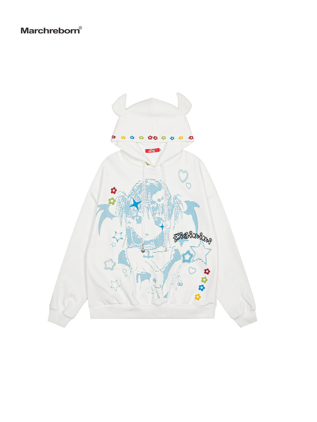 MARCH Girl Cartoon Print Wings Hooded Sweater