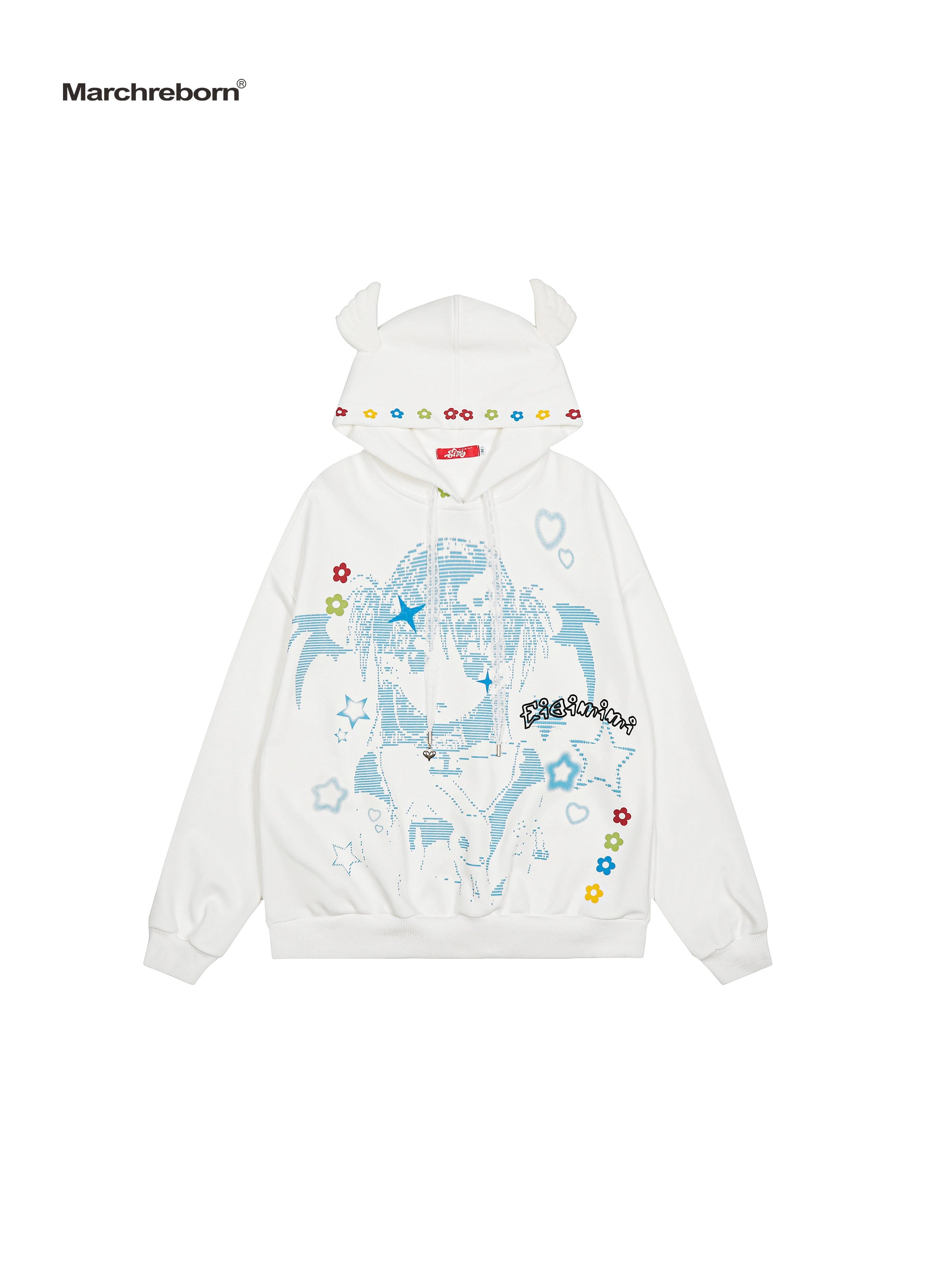 MARCH Girl Cartoon Print Wings Hooded Sweater