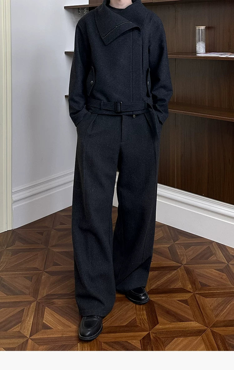 KREATE 50% Merino Wool Diagonal Zipper Multi-wear Tweed Jacket