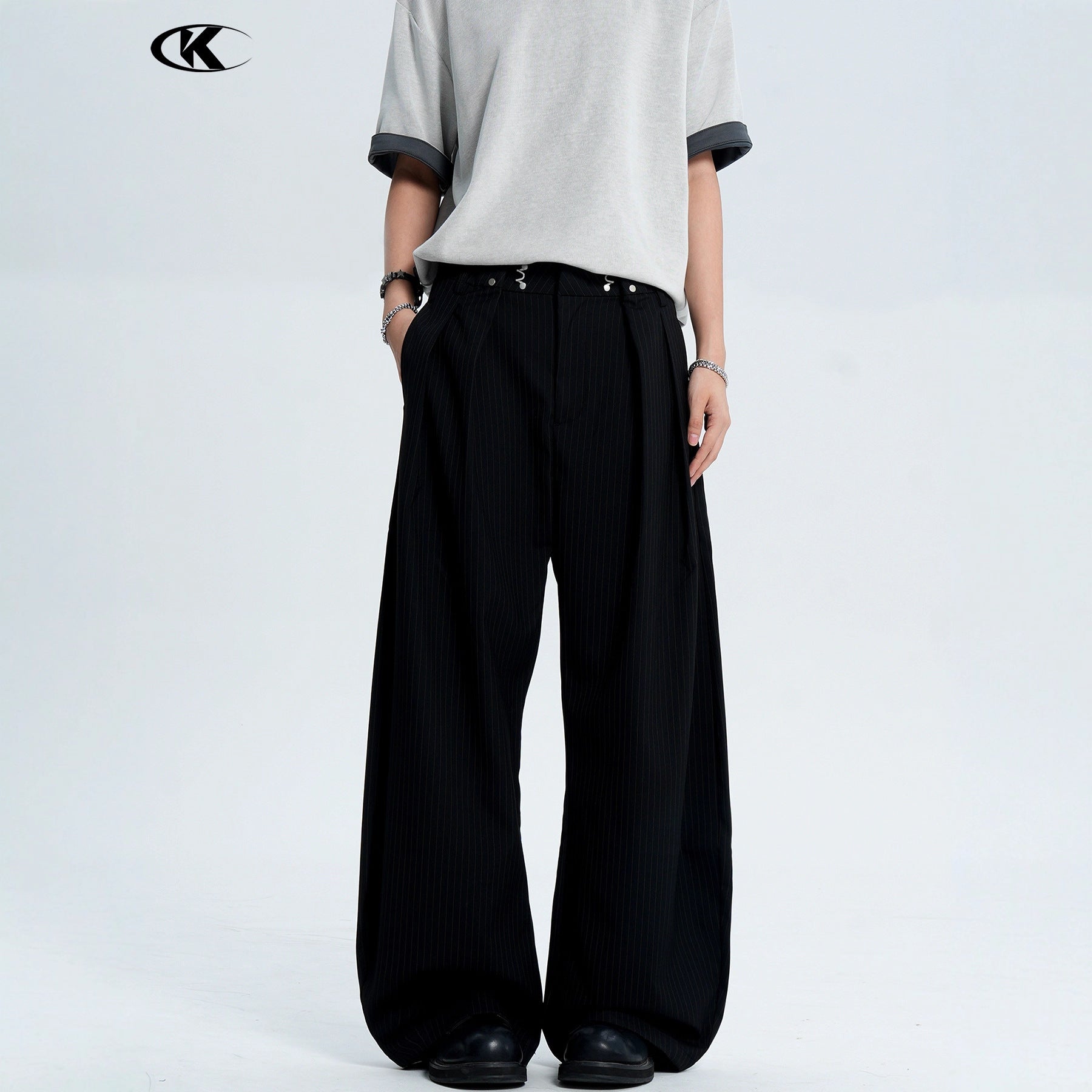 11KN Striped Skinny Casual Wide Leg Pants
