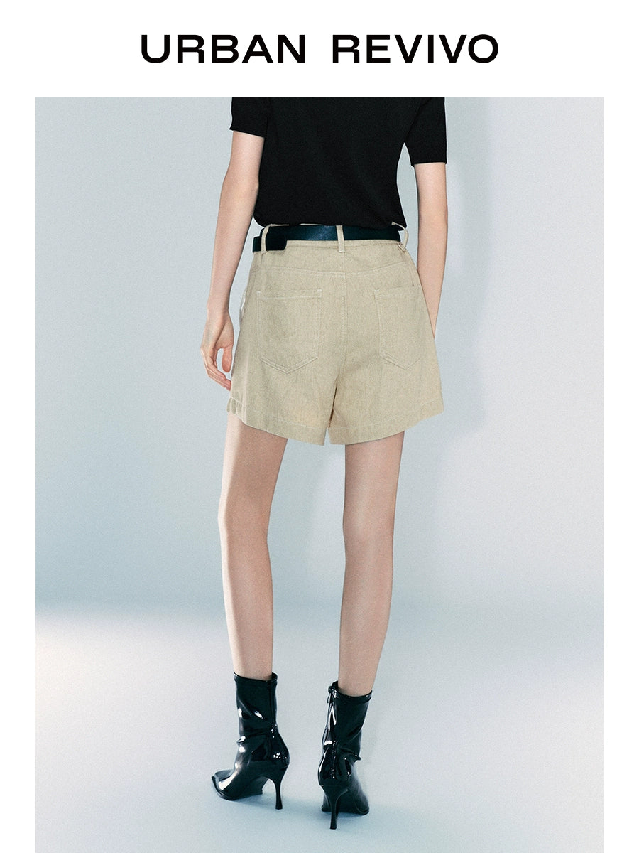 URBAN REVIVO Casual Texture Versatile Denim Shorts