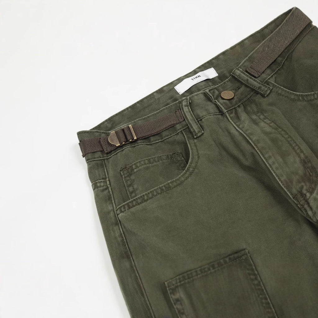 11KN army straight multi-pocket wide-leg pants