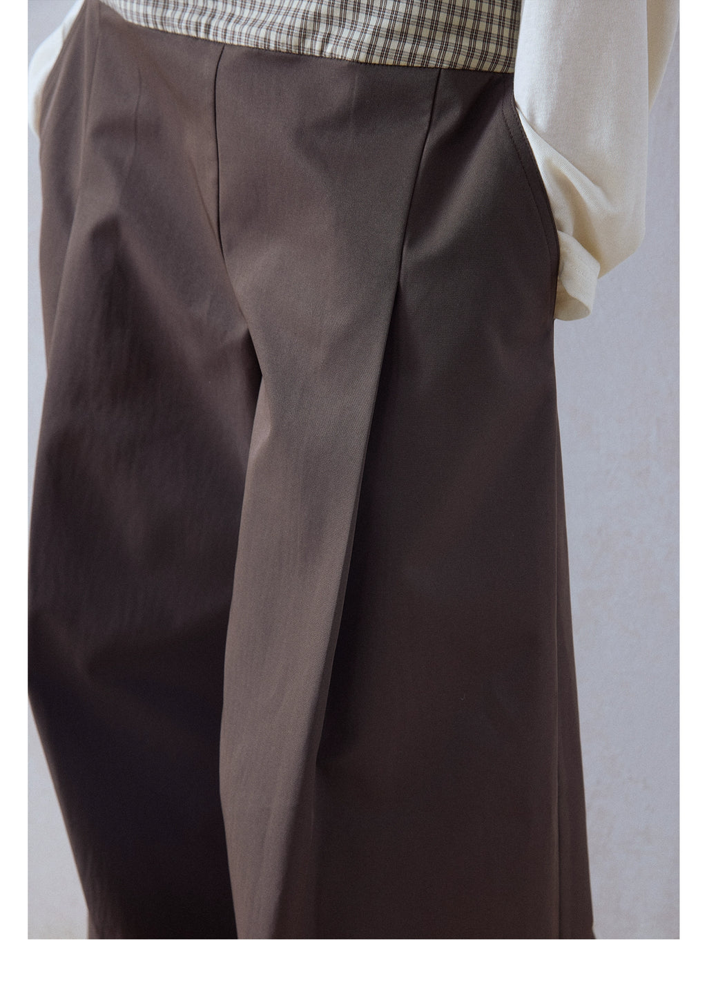 DIMC Checked Stitching Inner Pleated Wide-leg High-waisted Pants