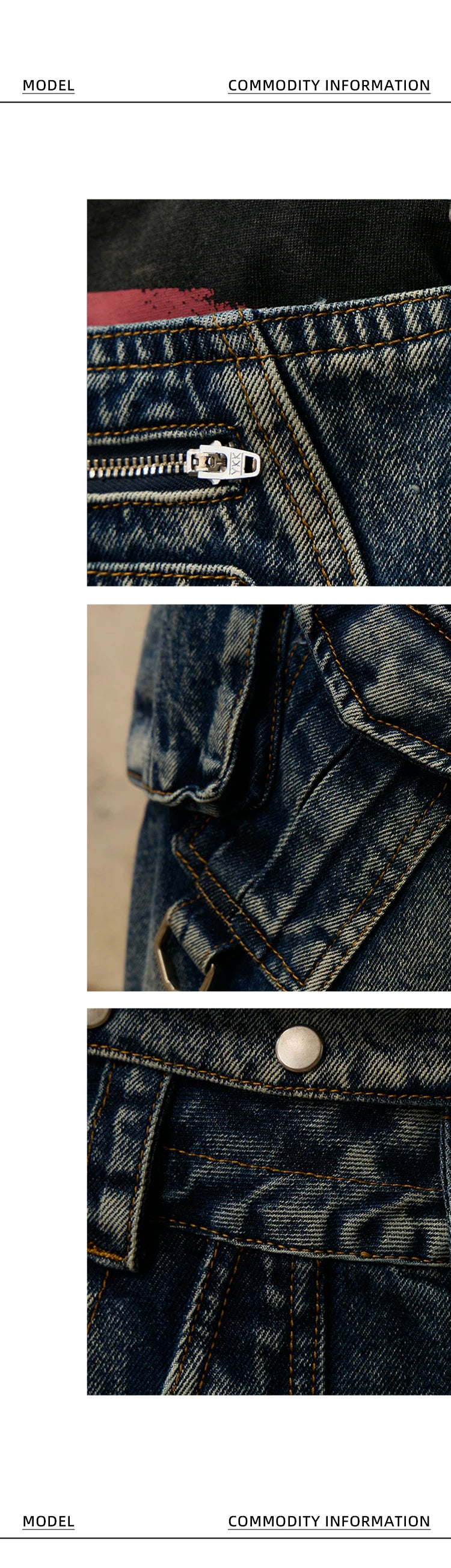 PERSONSOUL Vintage Premium Denim Strap Skirt