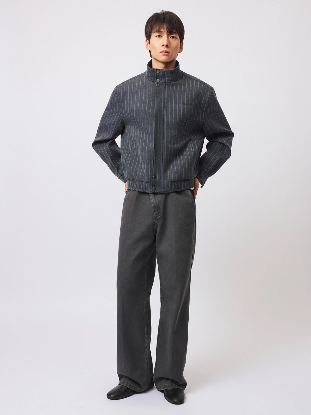 Stay the Night Vintage Striped Shoulder Fit Harrington Stand-Up Jacket