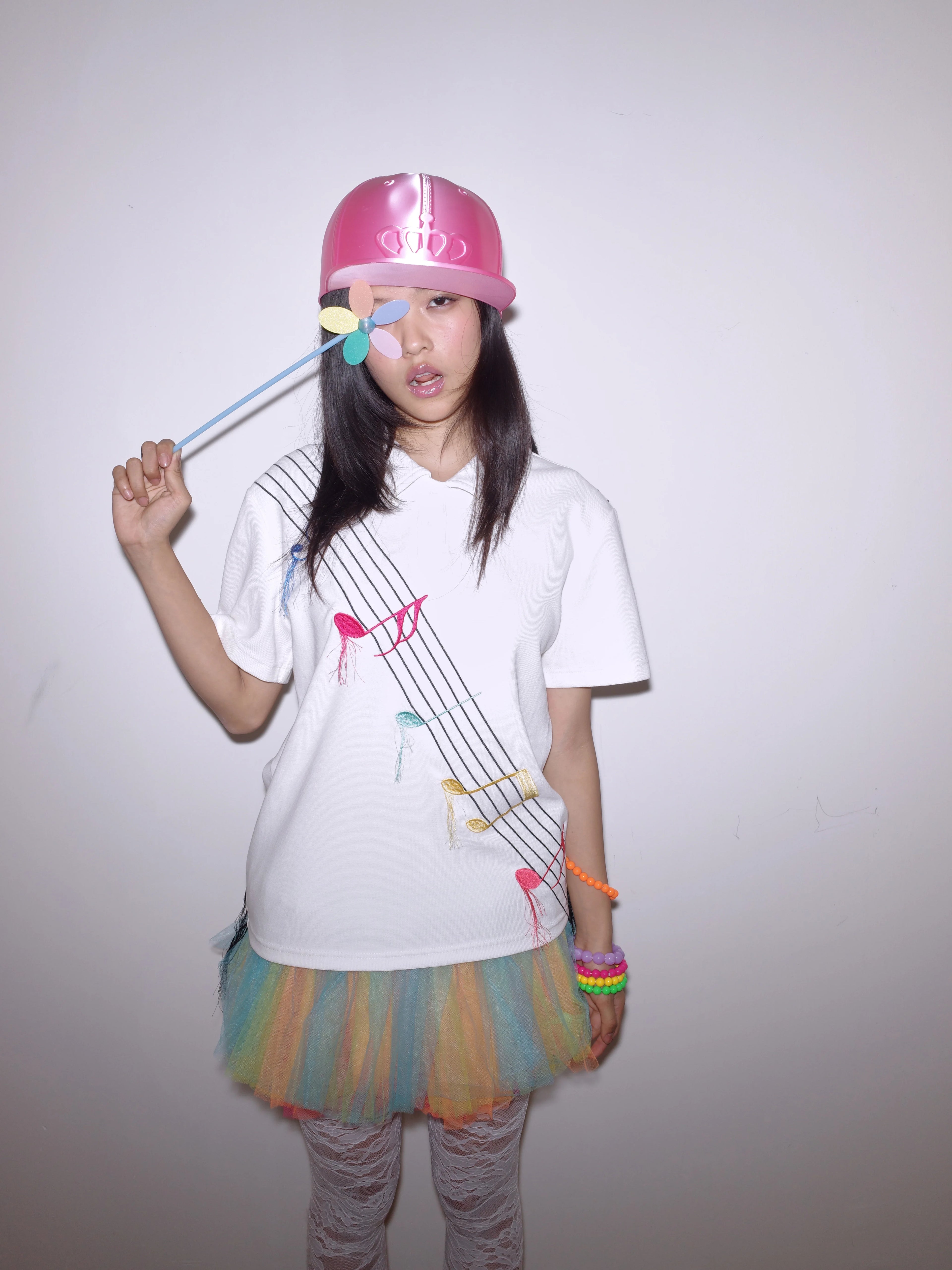 CHAI Color Music Note Five-line Sheet Music Embroidery Polo Tee