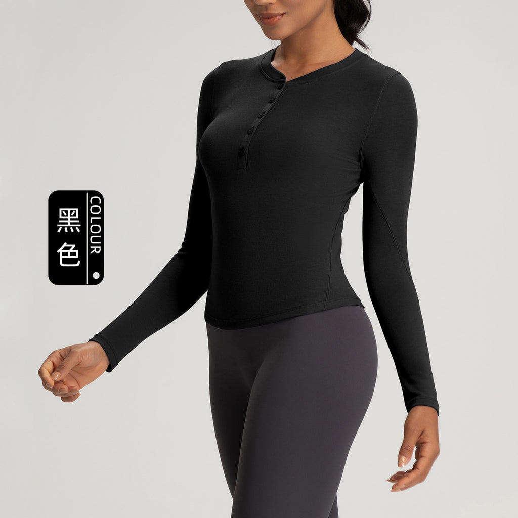 Athena Lulu Button Long Sleeve T-Shirt High Stretch Sports Henley Shirt Top