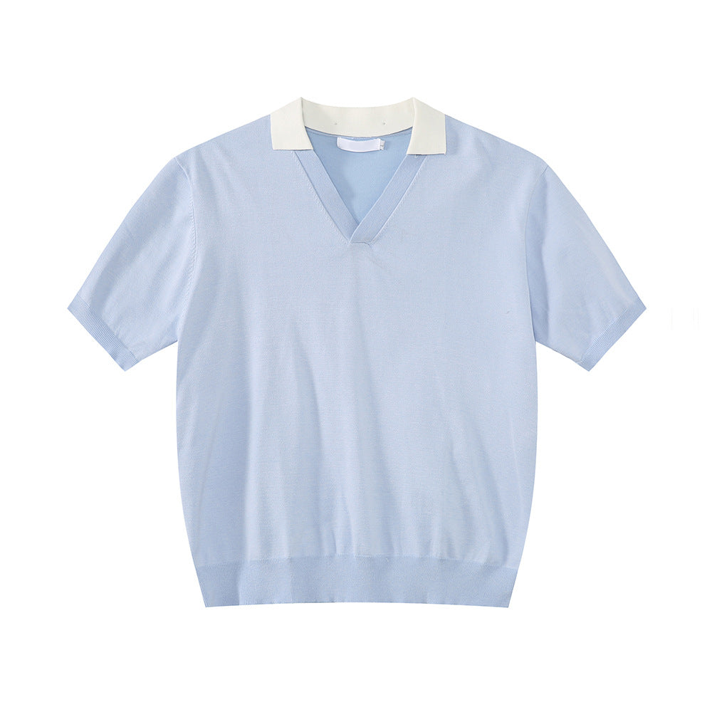 MTLCLOTHES Simple V-neck Knitted Polo Shirt