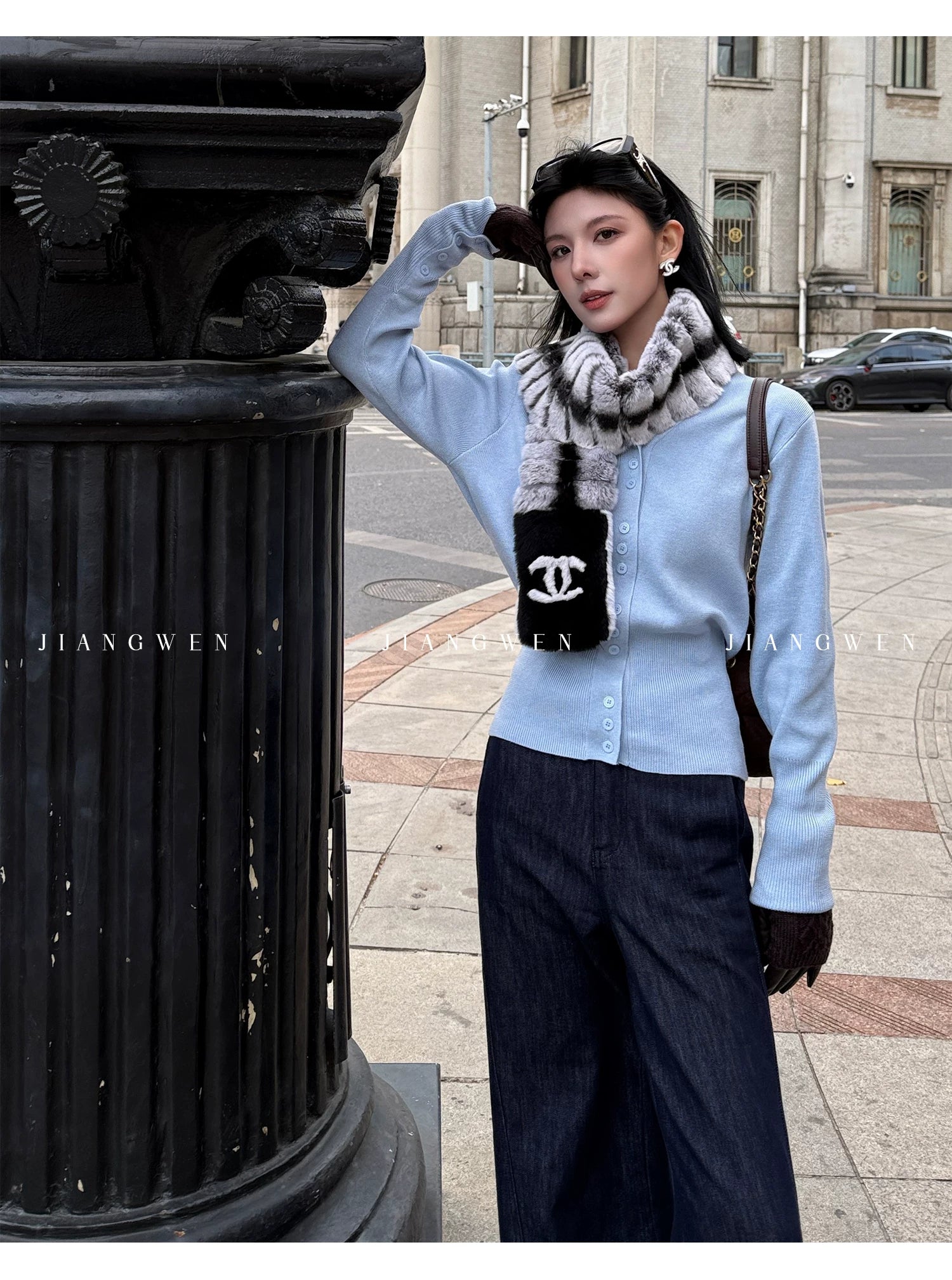 Jiang Wen V-neck Waist and Thin Knitted Cardigan