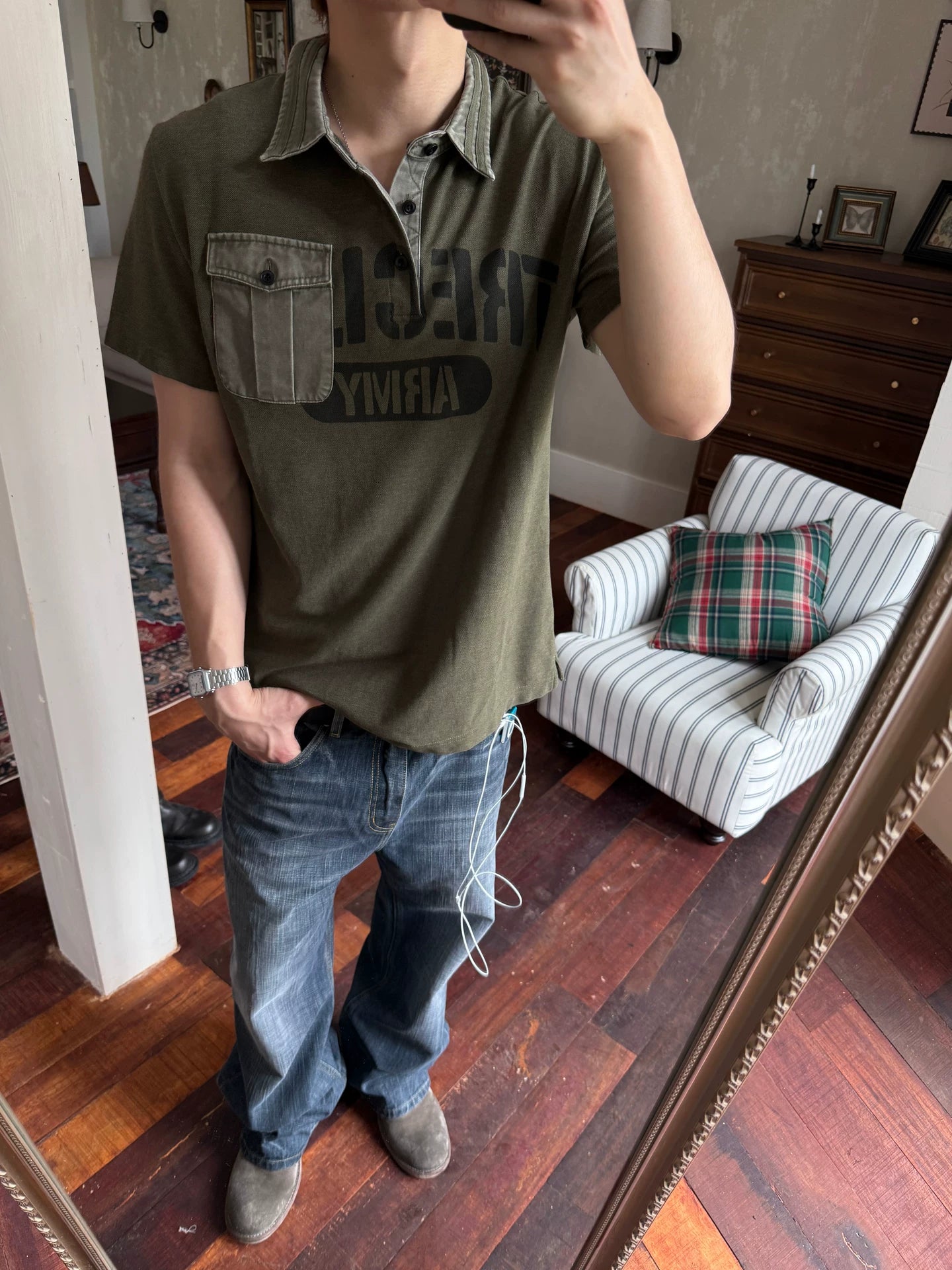 TRECLUB Vintage Polo Collar Casual Tee