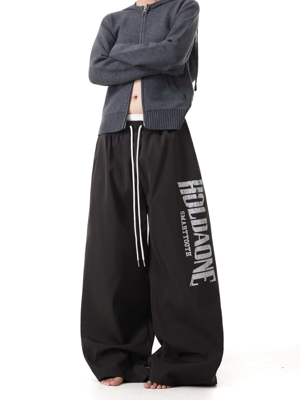 BTSG Letter Print Drawstring Slacks