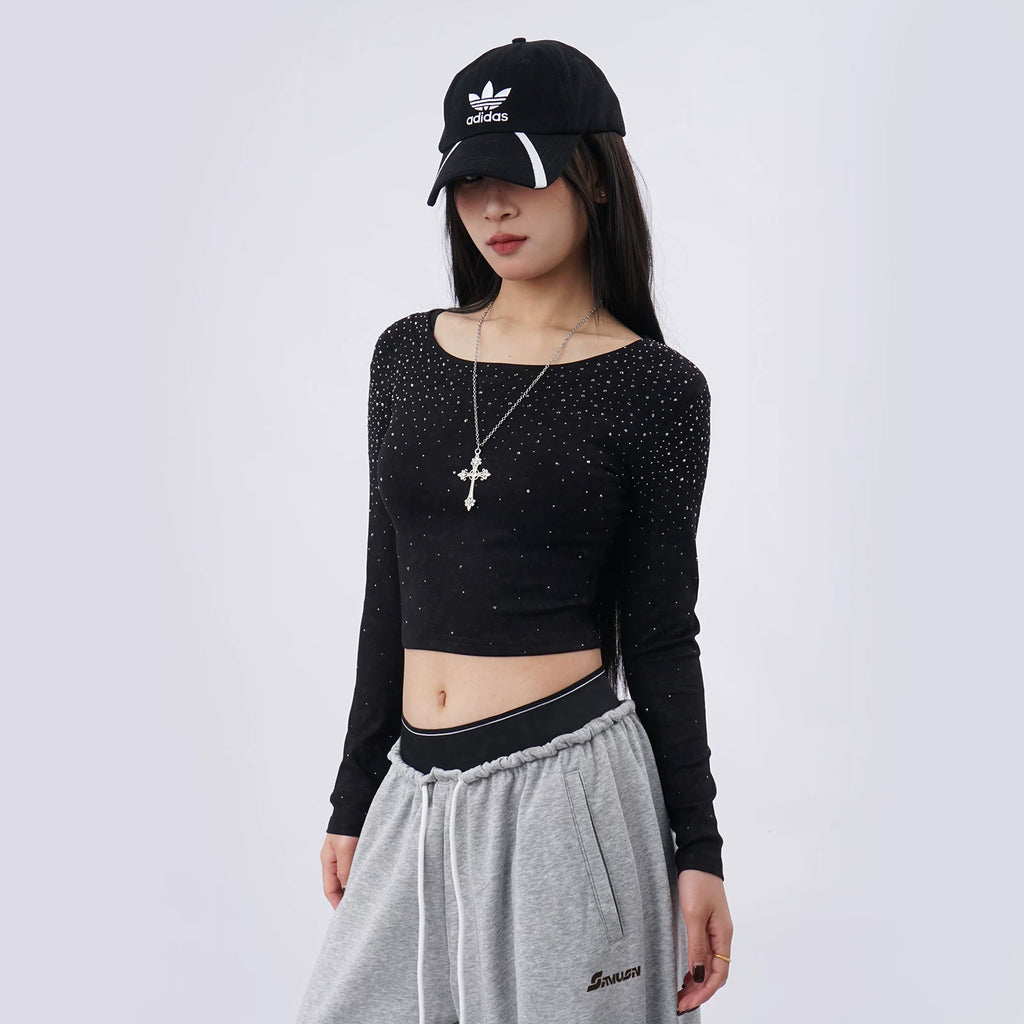 SAMUSAN Irregular Hot Diamond Short Long Sleeve