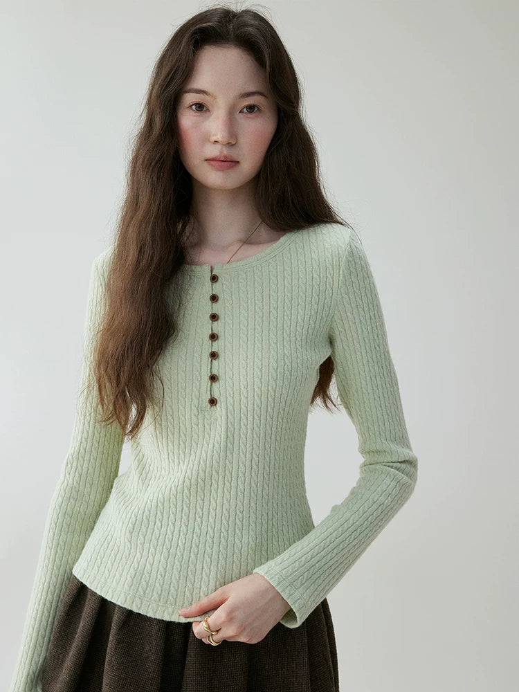 VOOE Henry Neck Twist Twist Bottom Long Sleeve