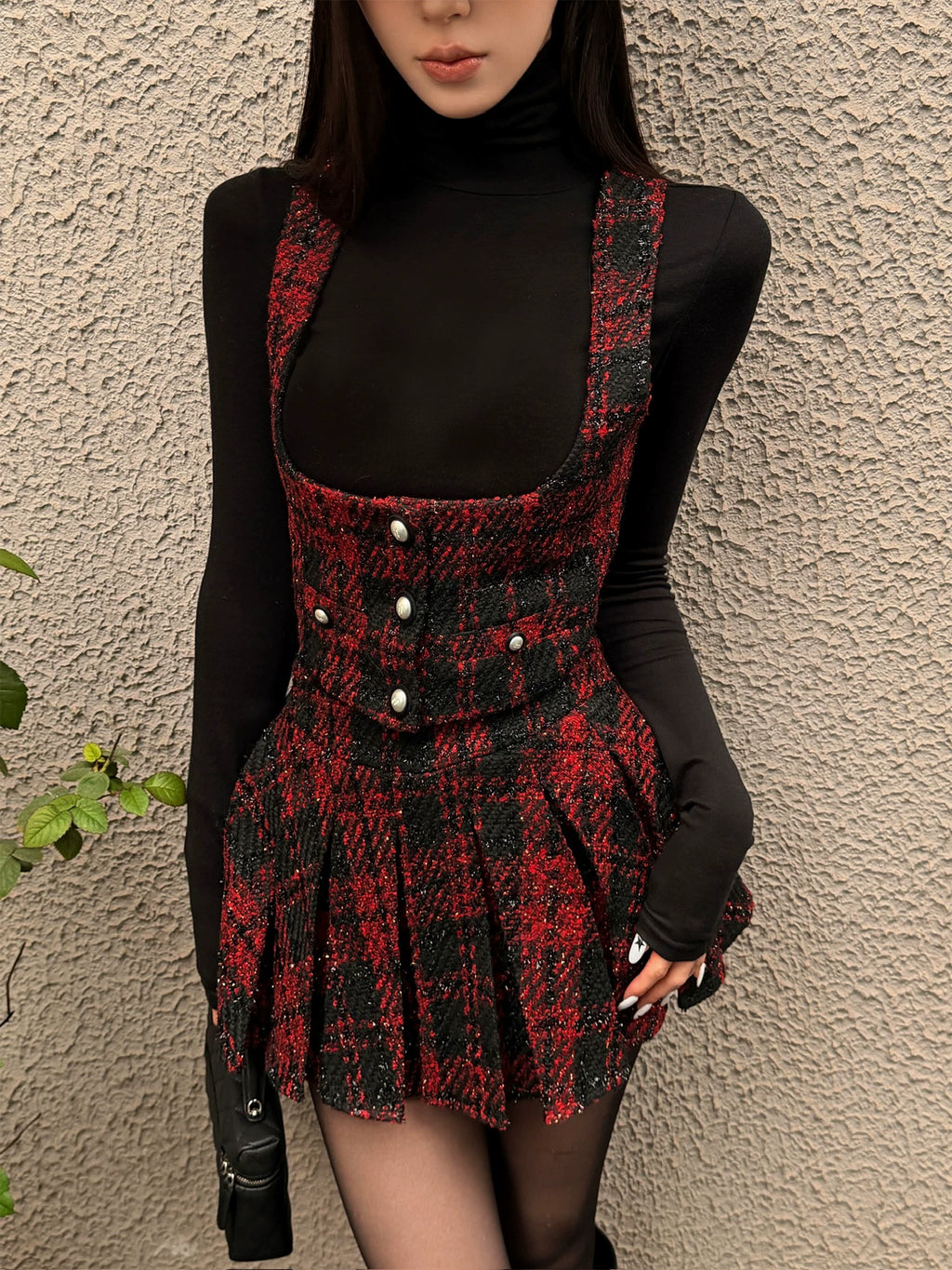 FINDYAWINGS Retro Short Vest Vest Pleated Skirt Set