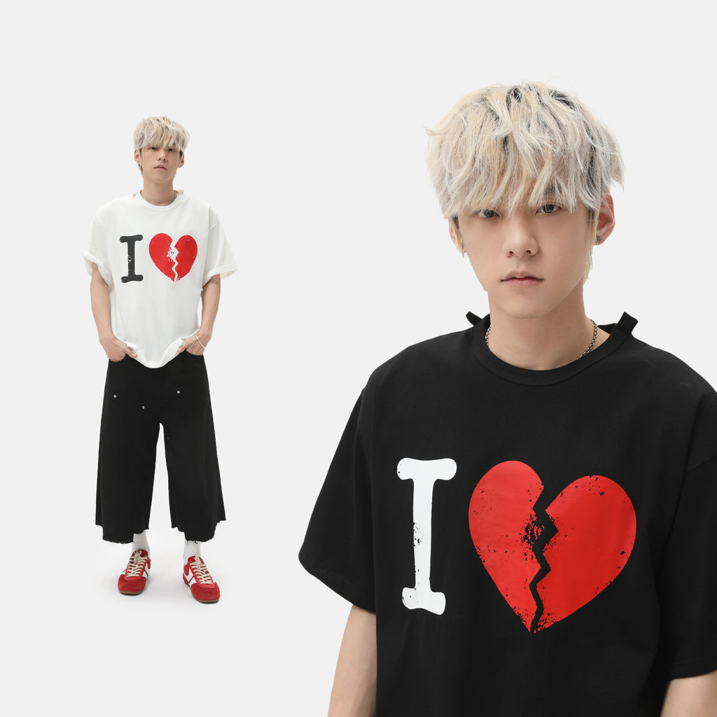 MTLCLOTHES Korean Broken Love Printed Tee