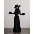 INDULGE Stand-up Collar Hollow Elastic Knitted Splicing Fishtail Slim-fit Dress