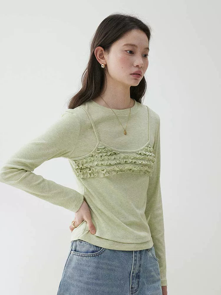 VOOE Fake Two-piece Fungus Edge Long Sleeves