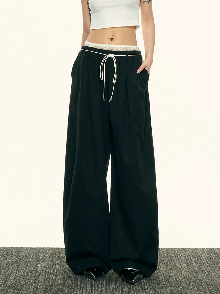 Aaisup Fake Two-piece Lace-stitched Slacks