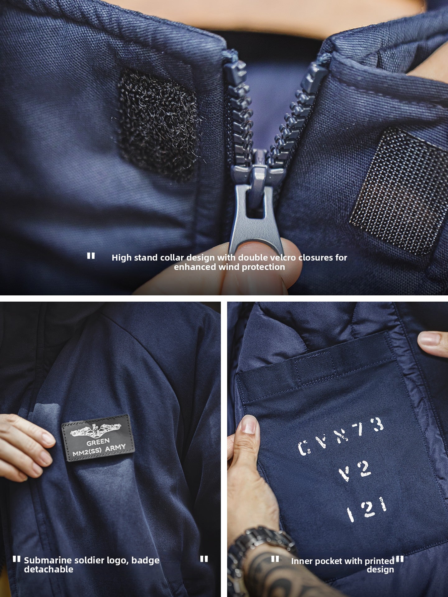 Madden Navy Blue Stand-up Collar Cotton Jacket