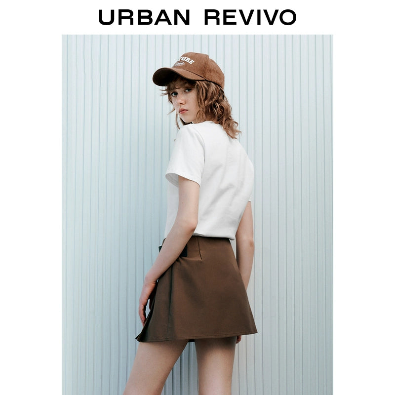 URBAN REVIVO Simple Basic Solid Color Cotton Round Neck Tee