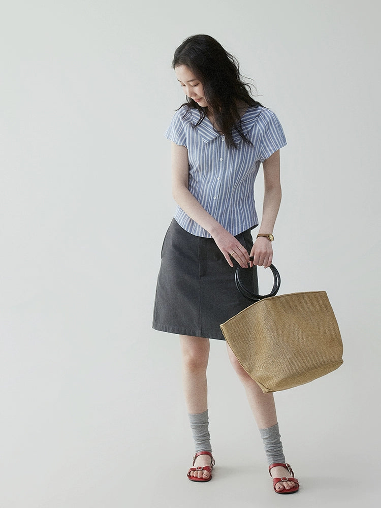 VOOE Contrasting Stripes Waist Thin Shirt