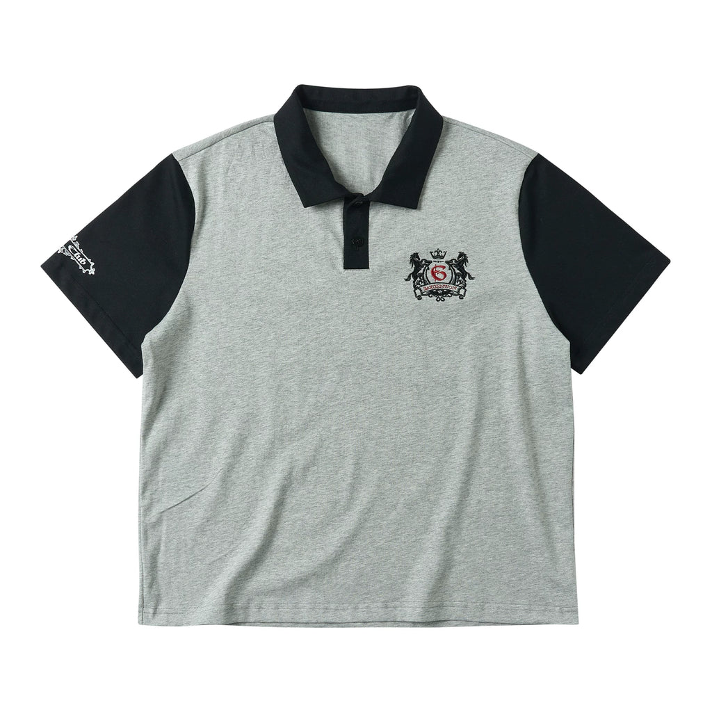SAXGENWON Sticker Embroidery Splicing Print Front Shoulder Tee