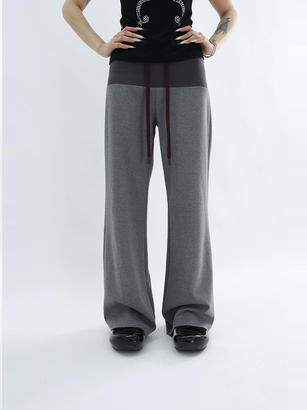 FUZZYKON Color Matching Elastic Micro-pull Rope Low-rise Sweatpants
