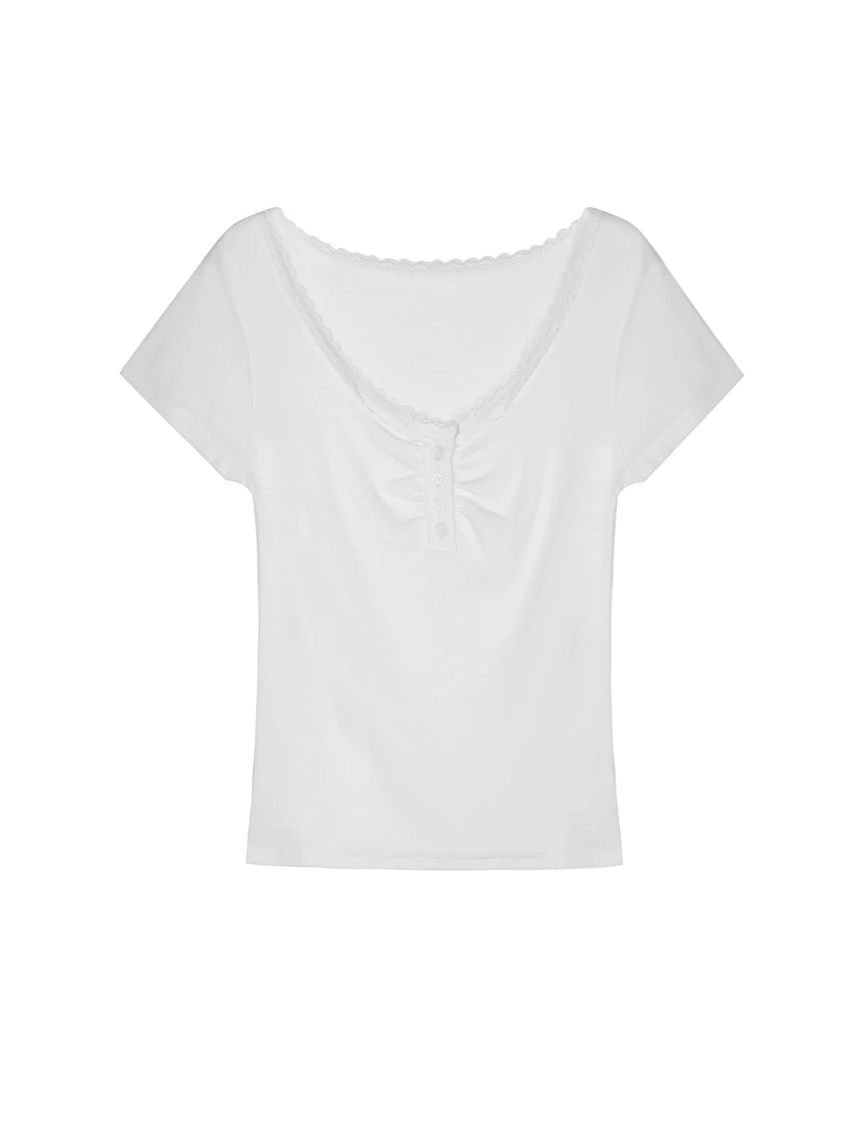 XUJING Front Shoulder Lace Slim Slim Tee