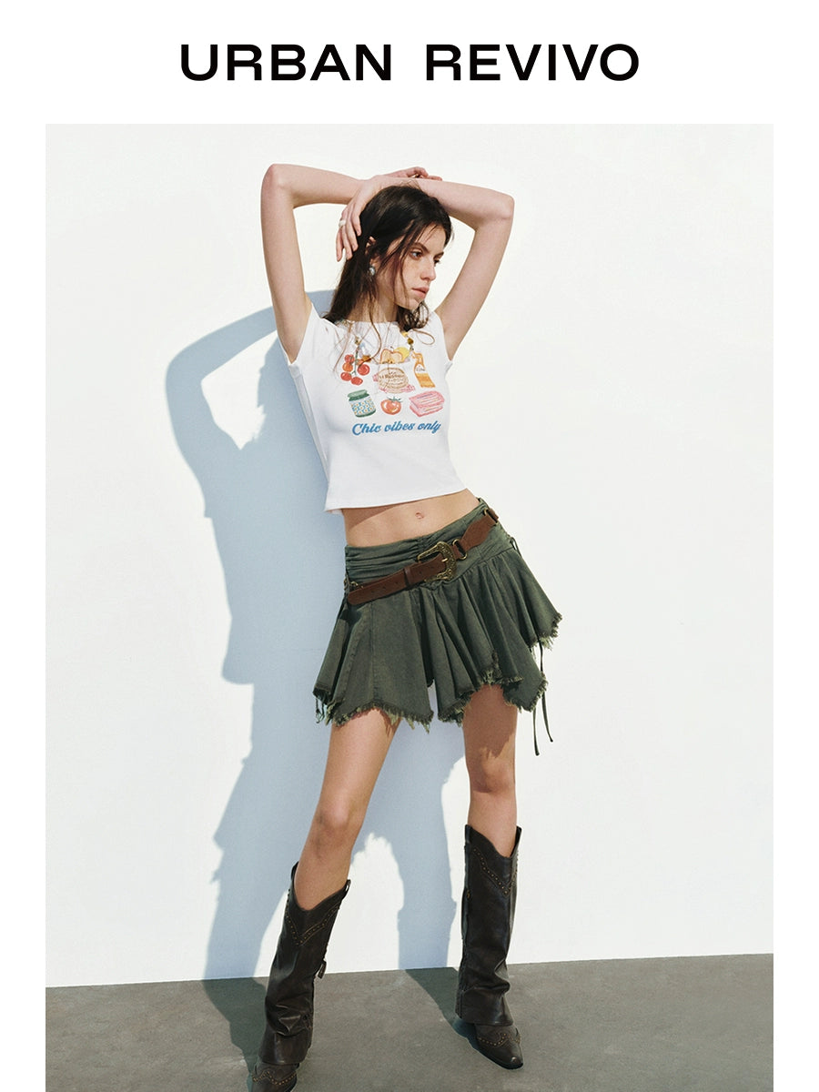 URBAN REVIVO Luli Fun Casual Print Short Slim Tee