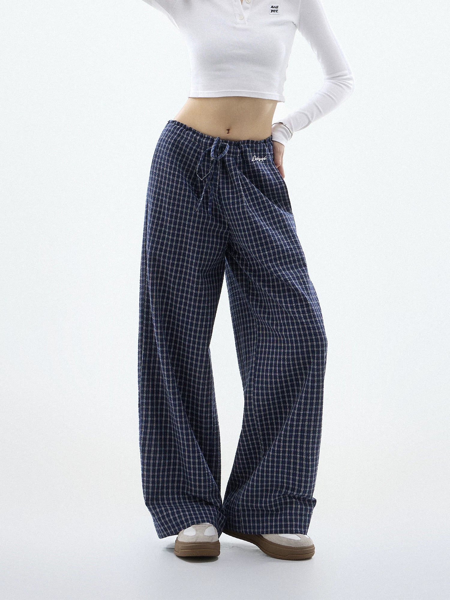 CHANT2nd Checked Straight Casual Wide-leg Pants