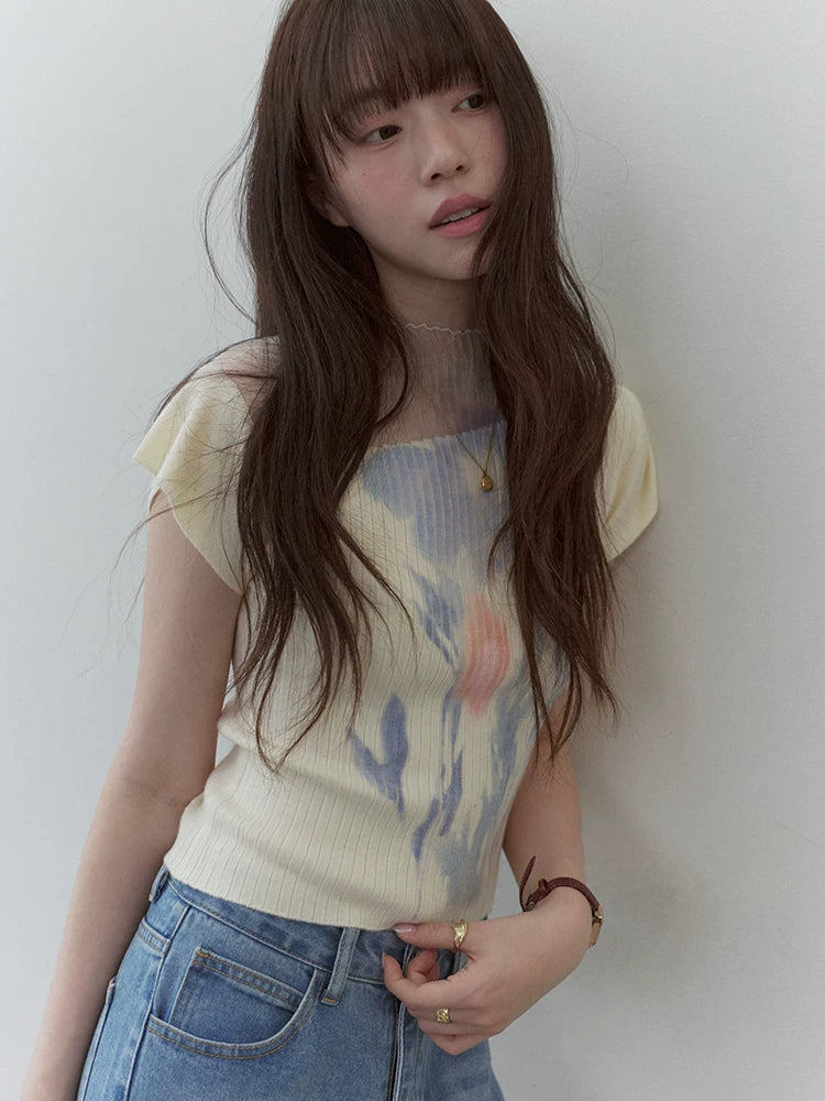 VOOE Irregular Splicing Printing Knitted Tee