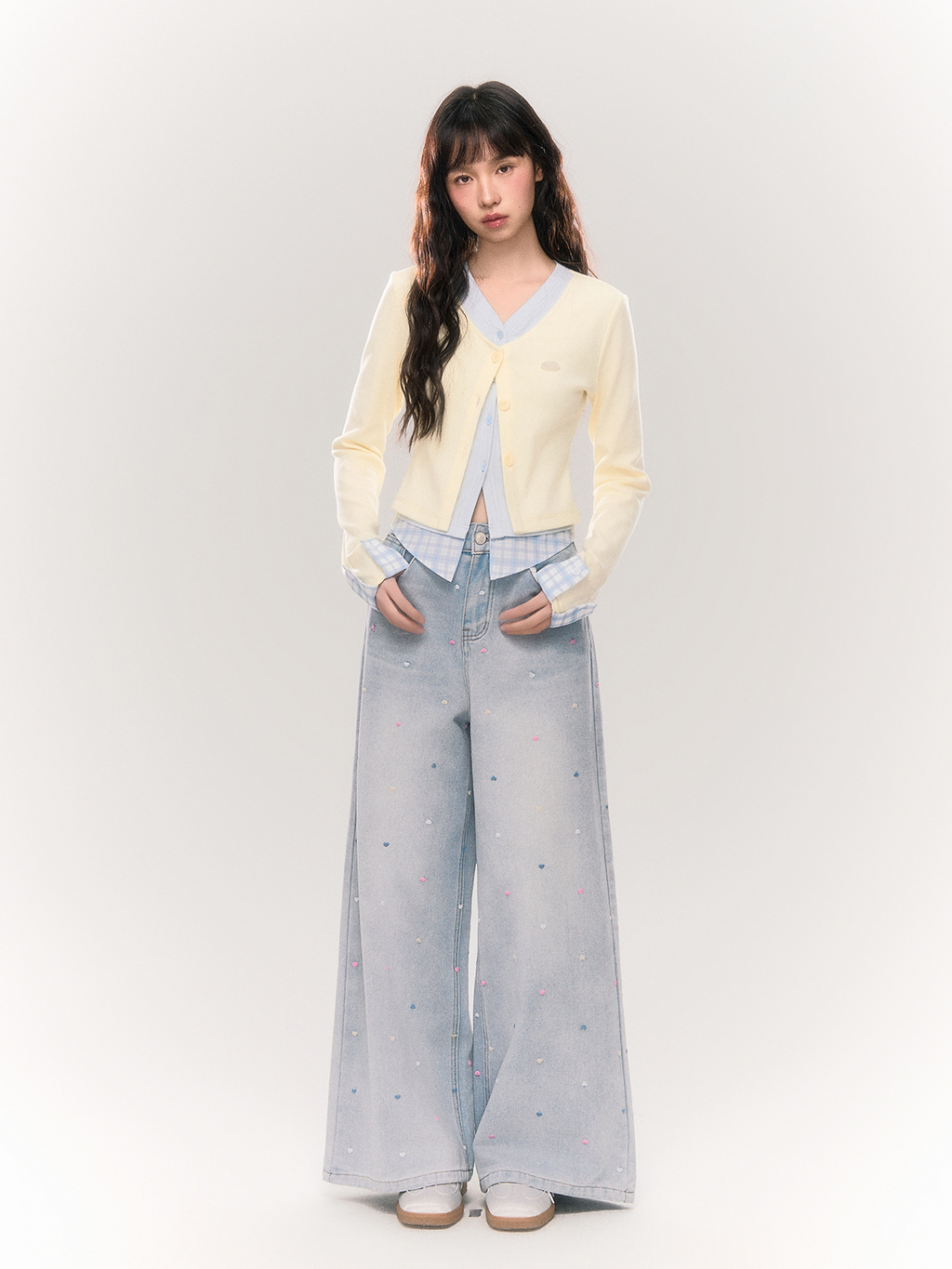 Umoumo Fake Three-piece Knitted Spliced Slim-fit Cardigan