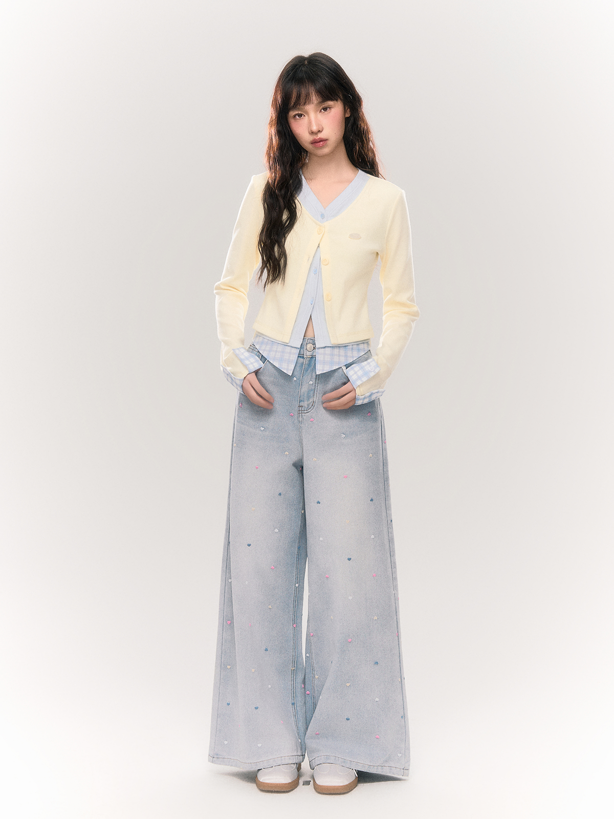 Umoumo Fake Three-piece Knitted Spliced Slim-fit Cardigan