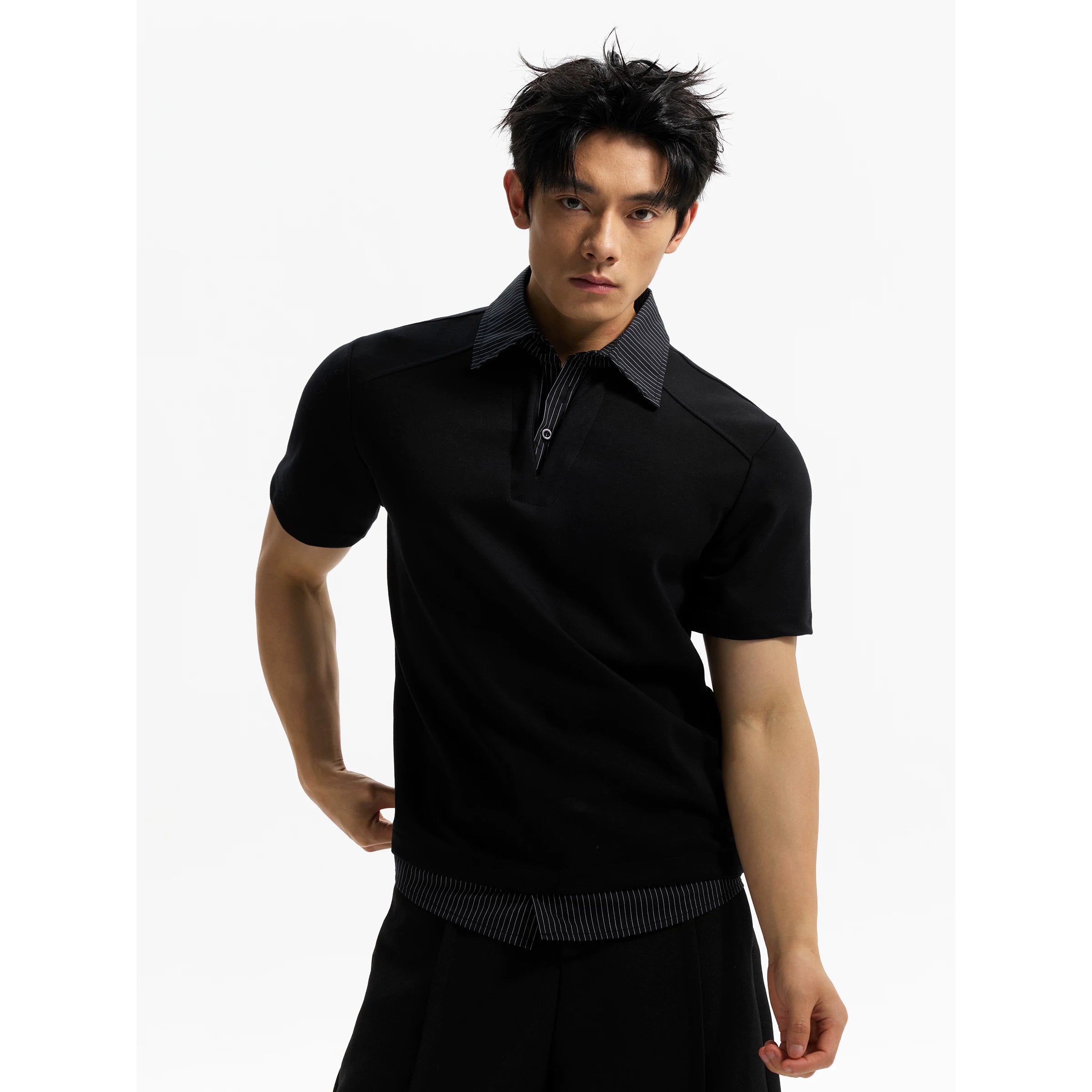 DAY NY Fake Two Polo Collar Versatile Tee