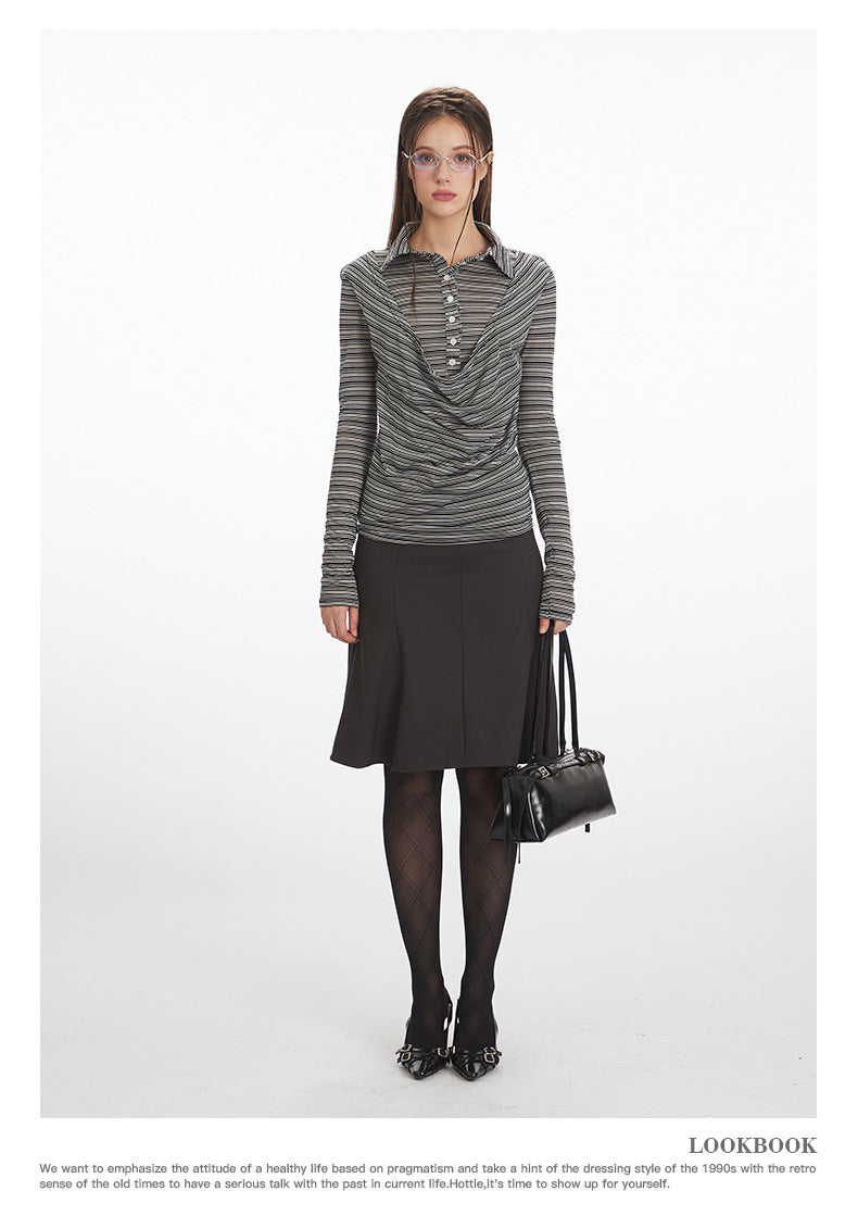 Nariele Irregular Striped Shoulder Long Sleeves