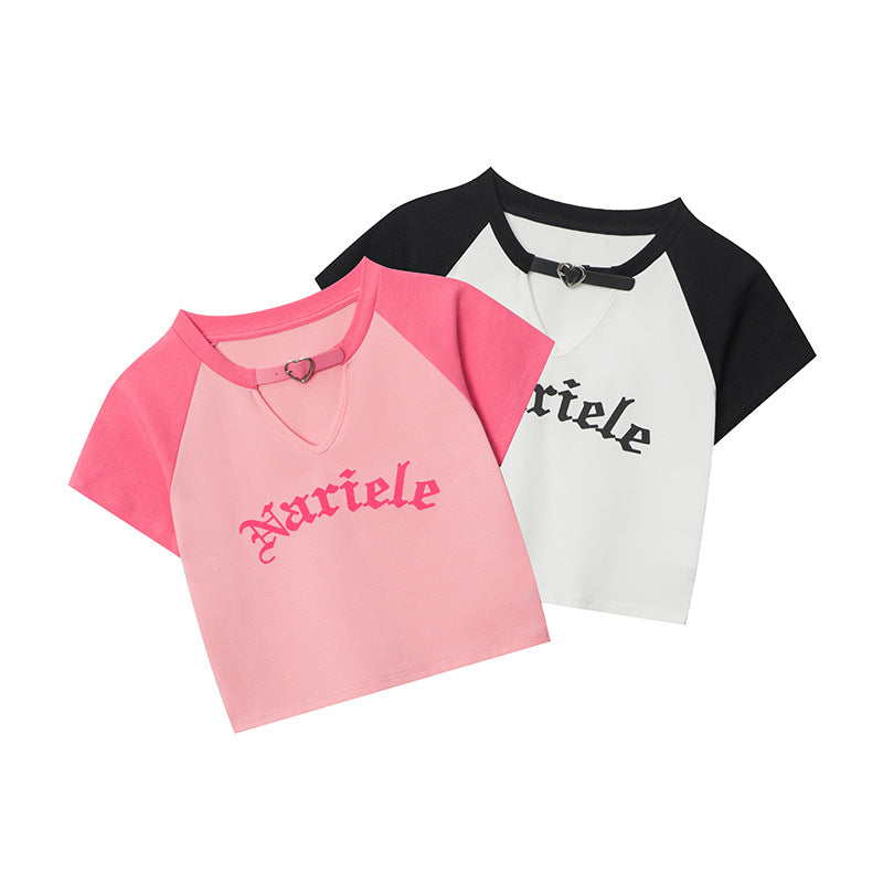 Nariele Hollow Letter Print Contrasting Tee