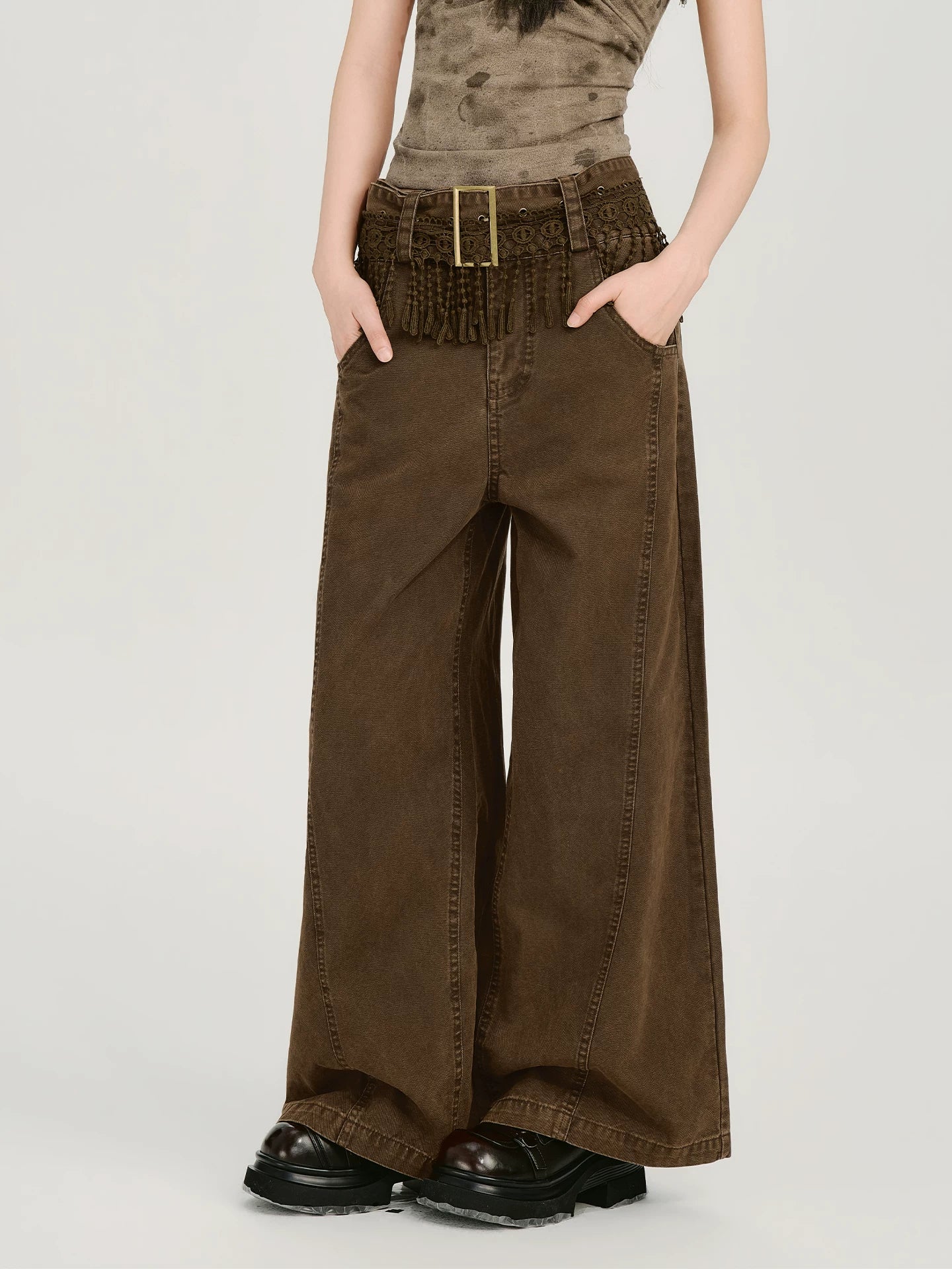 Girlyhalo Vintage Wide-leg Slacks